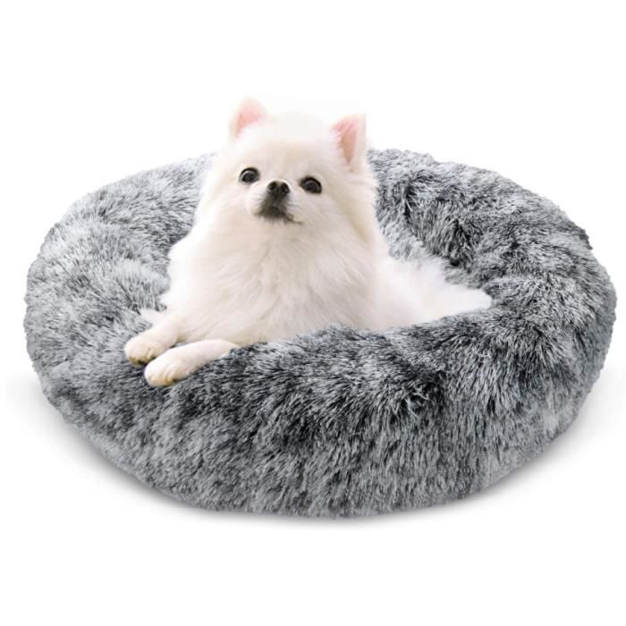 Panier Rond pour Chien Coussin pour Chat Panier Donut 60 cm Gris Clair, Peluche Animal De Compagnie Lit