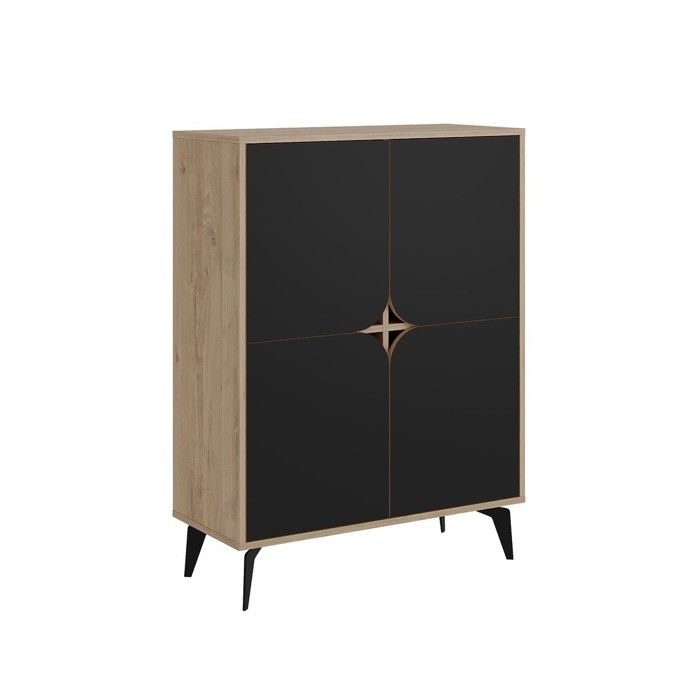 CALICOSY - Buffet haut 4 portes avec pieds en métal L90 cm - FLORA - Noir