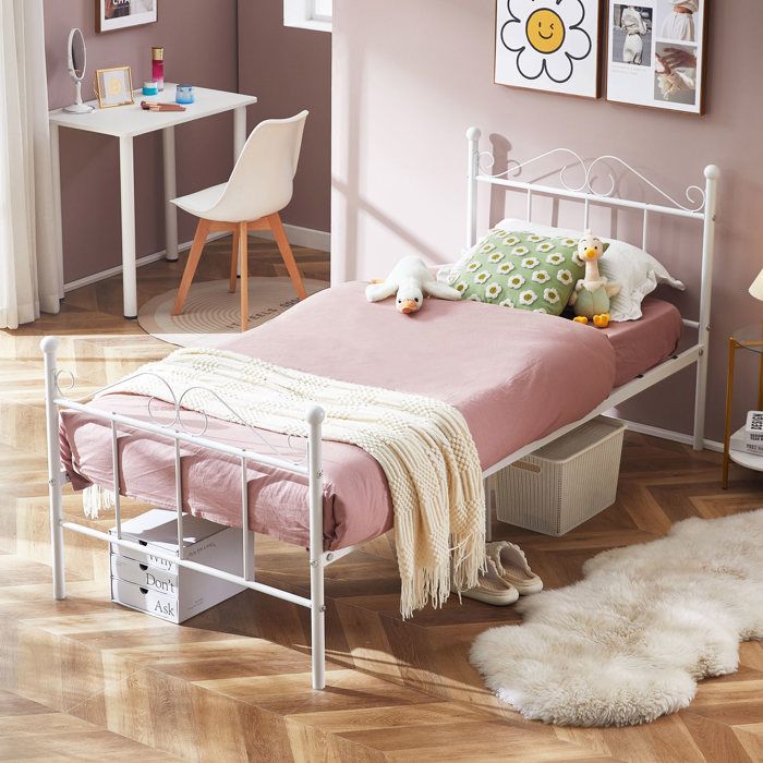 Lit Simple Métal DORAFAIR 90x190cm - Tête De Lit Cœur, Noir, Stable Et Silencieux