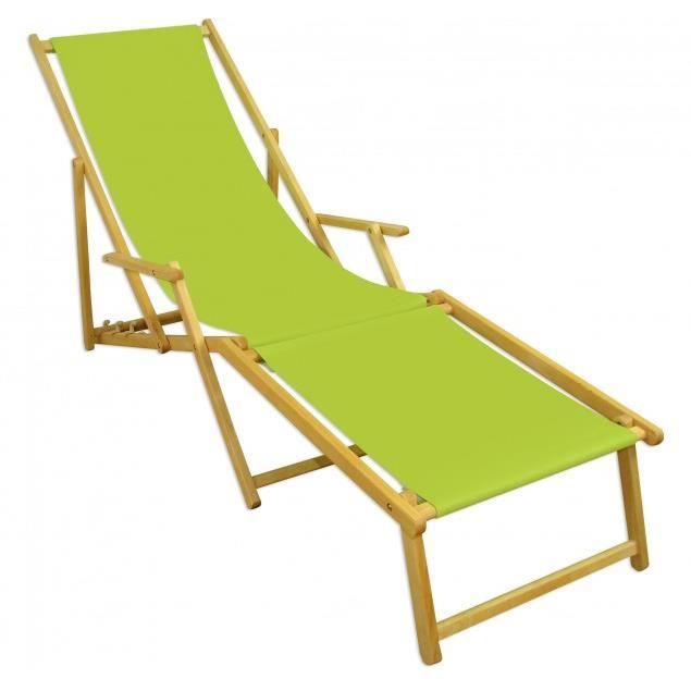 Chaise longue de jardin vert pistache, chilienne, bain de soleil pliant avec repose-pieds 10-306NF