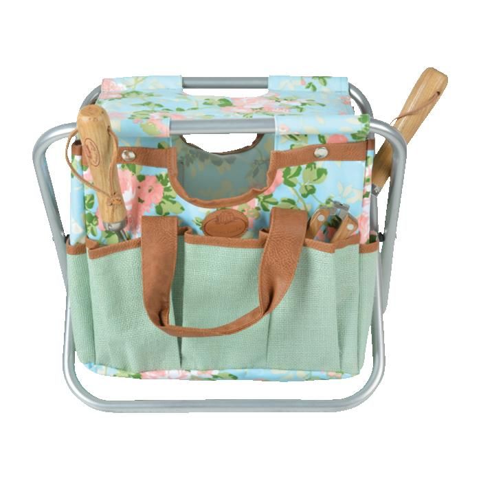 Tabouret à outils - L 40 x l 27 3 x H 34 8 cm - Roses