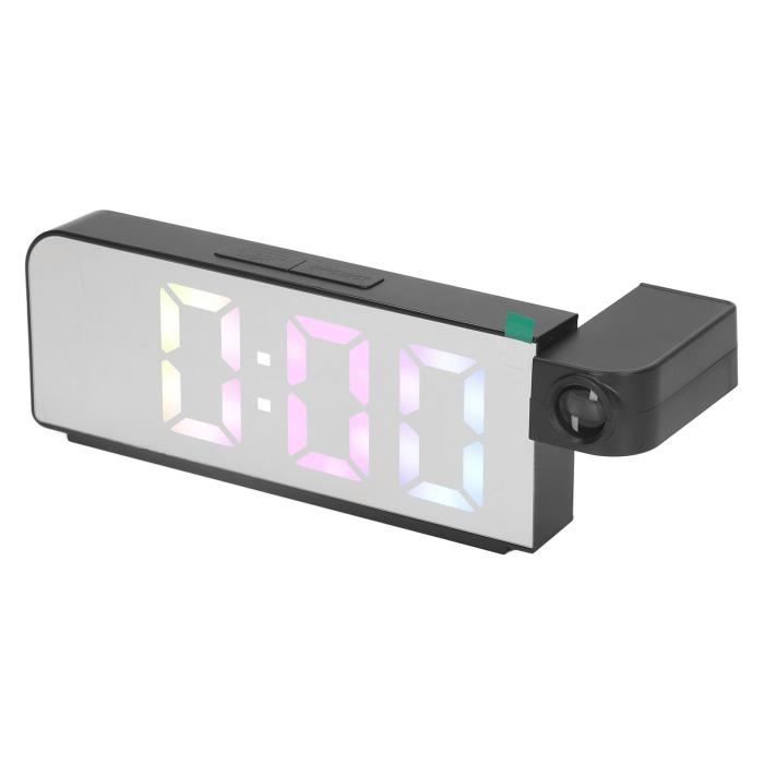 HEIBTENY Réveil, radio-réveil avec projecteur rotatif à 180°, luminosité réglable pour écran et