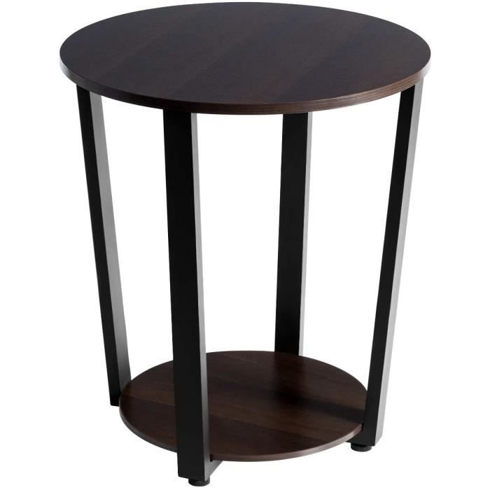 giantex table d'appoint ronde en bois à 2 niveaux avec plateau amovible,style industriel pour salon, chambre,marron foncé