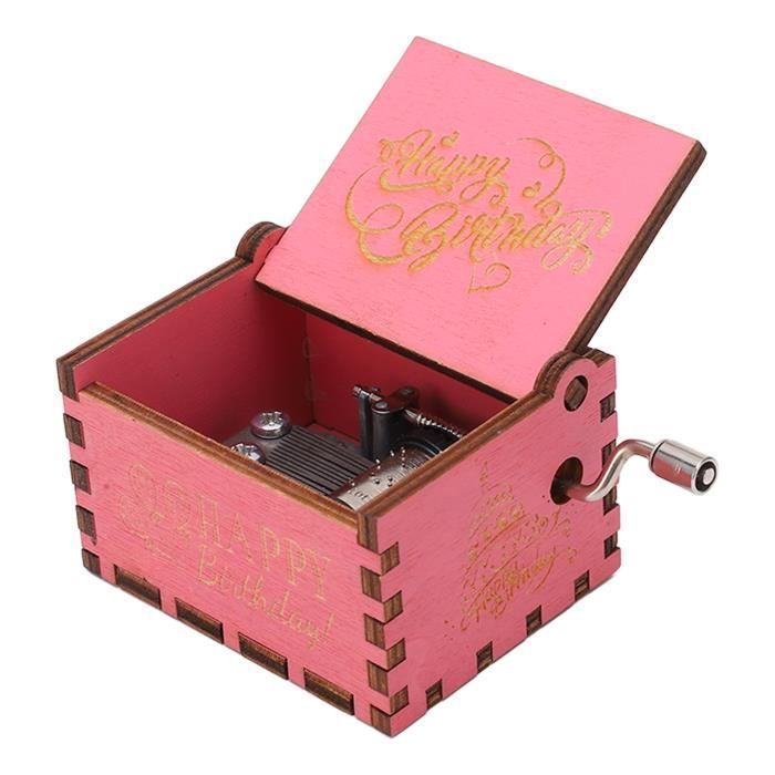 Boîte à Musique Coraline En Bois Gravée - Miniature Avec Manivelle - Cadeau Anniversaire Noël - Noir