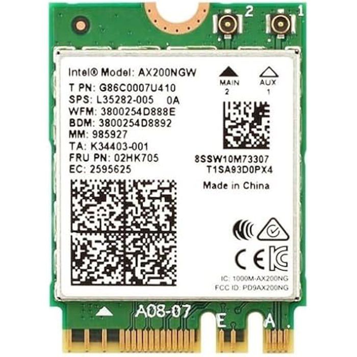 Carte réseau sans fil - INTEL - AX200 - Wi-Fi 6 - Bluetooth 5.0 - M.2 2230