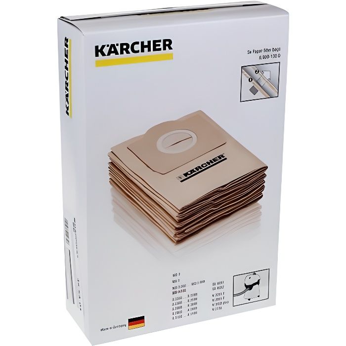 Rirthcare 6.959-130.0 Lot de 15 sacs en papier 2 couches haute résistance à la déchirure pour aspirateur Karcher A 2201/2204/2504 Karcher-130-15 pièces. 