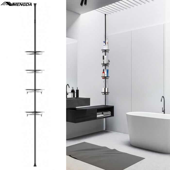 Étagère Salle De Bain Télescopique Réglable 100-320 Cm - 5 Plateaux Acier Inoxydable Sans Perçage, Gris