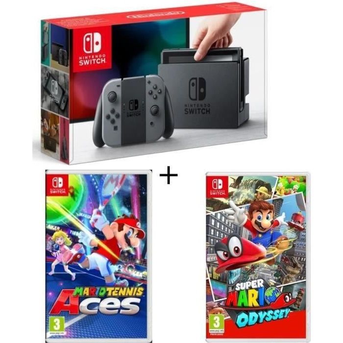Pack Nintendo Switch Grise Super Mario Odyssey Mario Tennis Aces Cdiscount Jeux Video