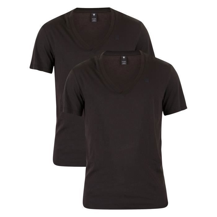 G-Star Homme 2 Pack V-Neck Logo T-Shirts, Noir