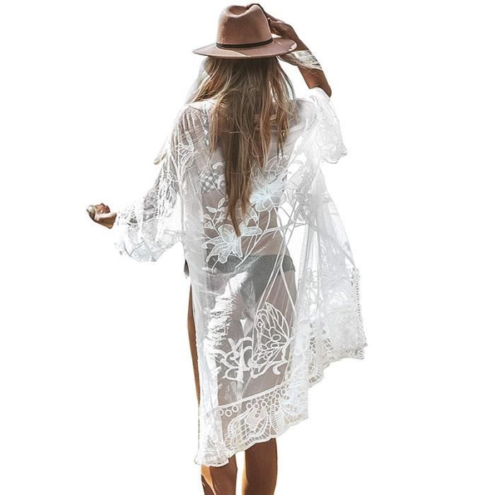 Cover-up De Plage En Dentelle - Pareo Kimono Léger Pour Femme - Noir, Polyfibre Respirante - Pour Piscine, Vacances - 9