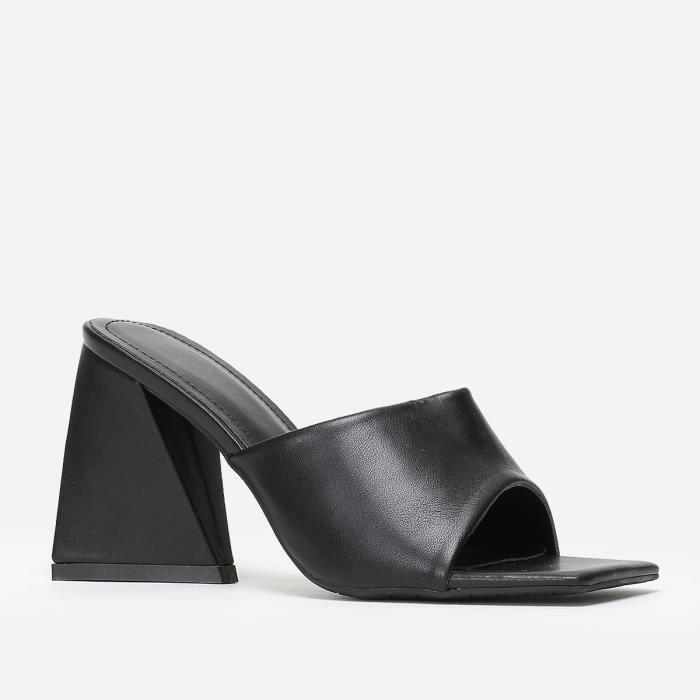 mules femme - noir - talon triangle et bout carré