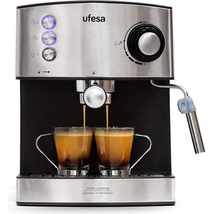 Ufesa CE7240 Machine à Café Expresso et Cappuccino, Buse Vapeur, 20 Bars, 2  Modes: Café Moulu ou à Dose Unique, Réservoir d'1.6L, Pl - Cdiscount  Electroménager