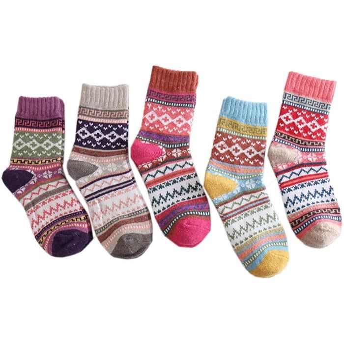 Chaussettes Chaudes En Laine Pour Femme - Lot De 5 Paires Multicolores, Taille Unique 36-41, Mélange Laine/coton