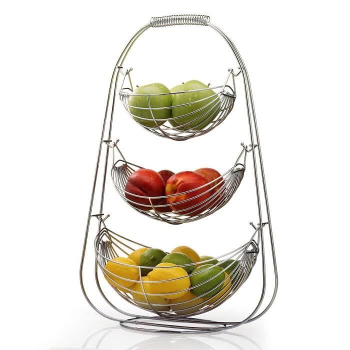 Nonmon Corbeille A Fruits A 3 Etages Avec Paniers Style Hamacs Chrome Pour Rangement De Comptoir De Cuisine Moderne De Grande Achat Vente Porte Fruits Coupe Soldes Cdiscount