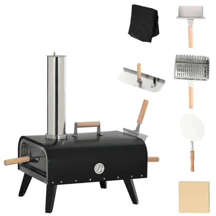 OUTSUNNY Four &agrave; pizza ext&eacute;rieur feu de bois - pelle &agrave; pizza, pierre r&eacute;fractaire &Oslash; 30 cm inclus