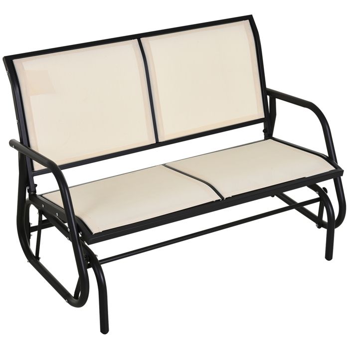 Outsunny Banc à Bascule de Jardin 2 Places Moderne Grand Confort accoudoirs Assise et Dossier Ergonomique Acier textilène Beige