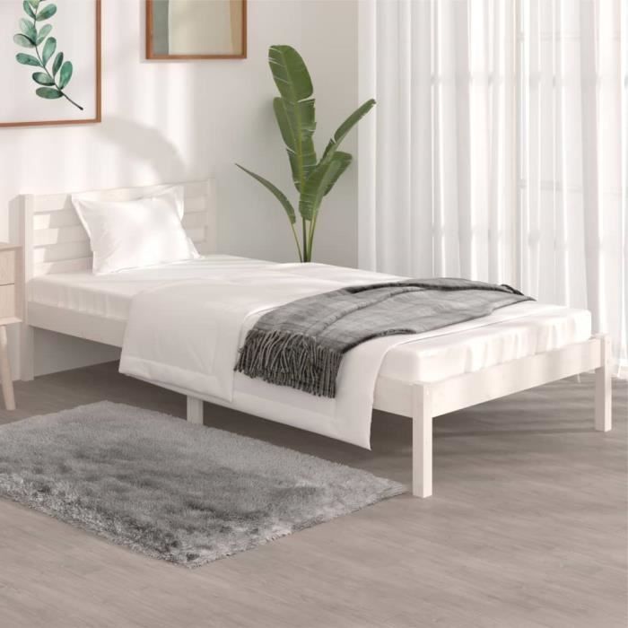 Cadre De Lit Enfant Blanc 90x190 Cm, Bois De Pin Massif, Pour Chambre