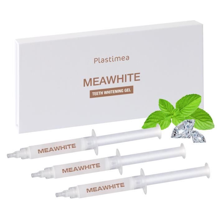MEAWHITE • Kit Recharge 3 SERINGUES 3ml pour blanchiment des dents à domicile • 100% SANS peroxyde • Gel blanchissant dentaire