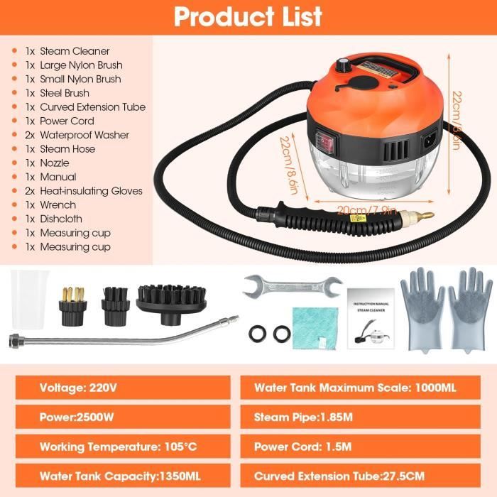 Nettoyeur vapeur haute pression 3000 W | 3-5 bar 220 V Nettoyeur vapeur domestique Cuisine haute température 100-130 °C pour fenêtres, salles de bains, climatiseurs (buse électrique