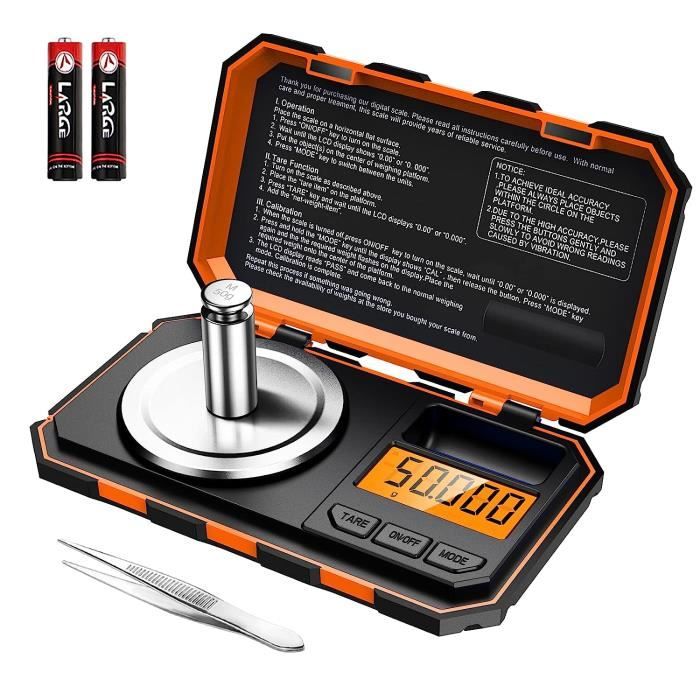 Balance De Précision 0.001g ORIA Avec Poids Calibrage - Balance Cuisine Poche Orange Rétroéclairée