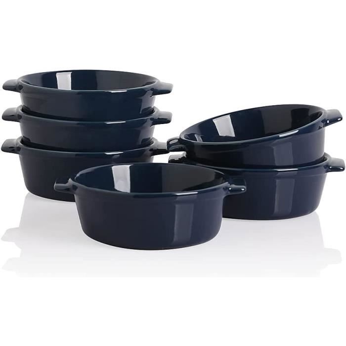 Lot De 6 Ramequins En Porcelaine Pour Crème Brûlée - 118 Ml, Résistants Au Four Et Micro-ondes, Émail Bleu