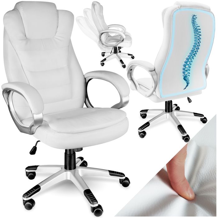 Chaise de bureau - TECTAKE - Fauteuil de bureau ZULU avec accoudoirs rembourrés et fonction de bascule réglable - Blanc
