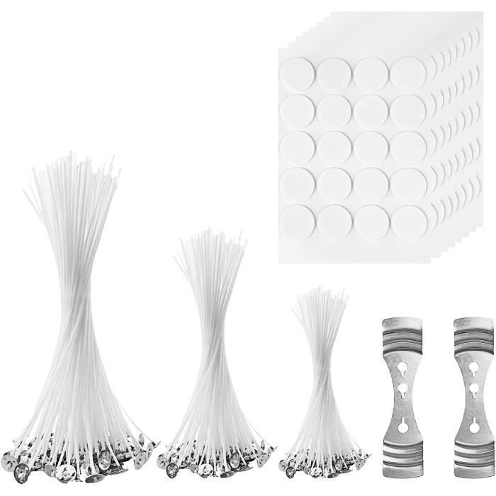 100 Mèches à Bougie Coton - Longueurs 10/15/20 Cm - Avec Supports Et Autocollants - Pour Bougies Maison DIY