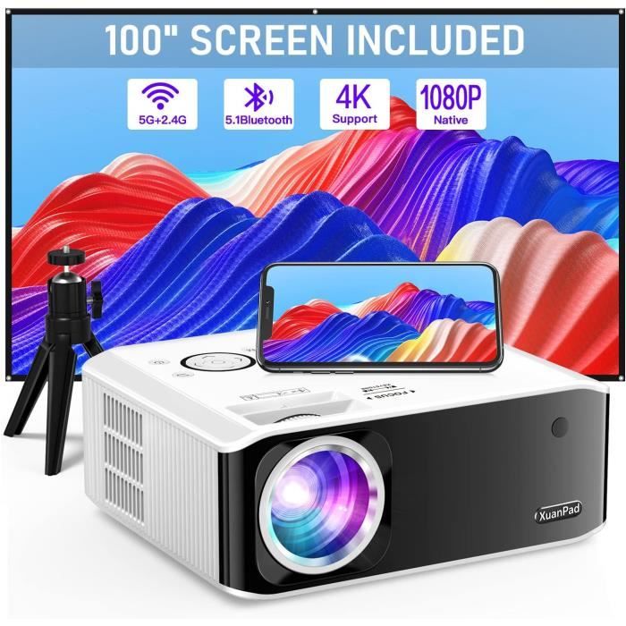 Vidéoprojecteur 4K Supporté Natif 1080P - Mini Projecteur Portable LED WiFi 5G Bluetooth 5.2, Zoom 50%, Correction Trapézoïdale Électrique, Écran Jusqu'à 200'' Pour Home Cinéma, Jeux & Films