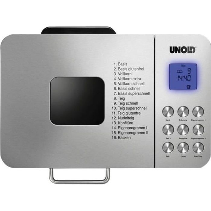 Machine à pain UNOLD BACKMEISTER 68456 Edel - 550W - 16 programmes - écran LCD - Gris