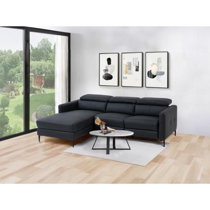 Canapé d'angle Noir Cuir Design Confort