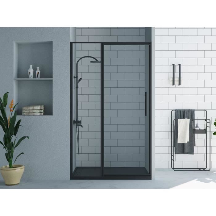 Porte de douche pivotante noir mat style industriel - 120 x 195 cm - TORONI