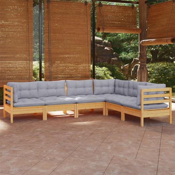 vidaXL Salon de jardin 6 pcs avec coussins Pin imprégné - vue 10