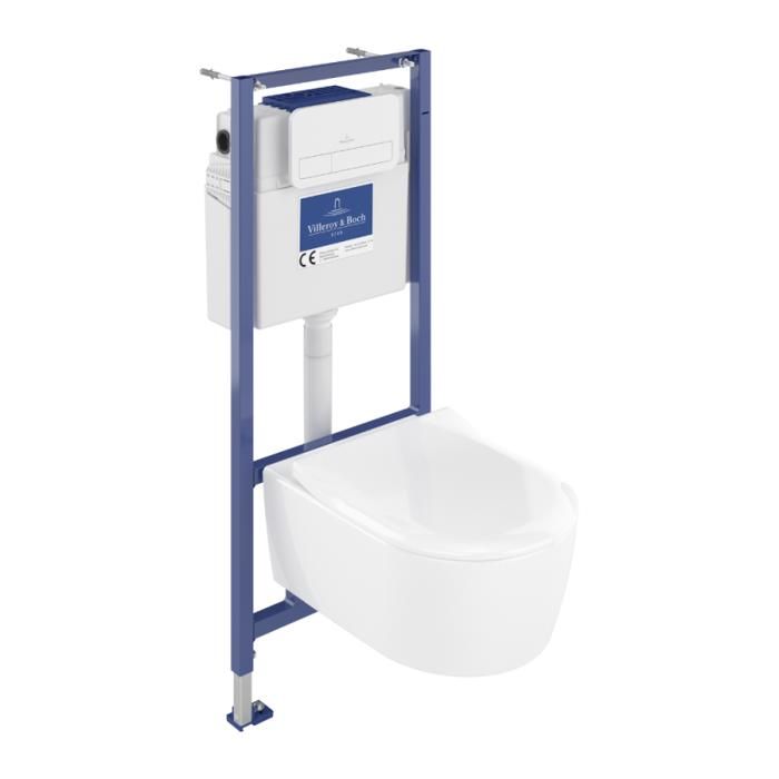 Villeroy & Boch Pack WC suspendu sans bride VILLEROY ET BOCH Avento + abattant + bâti-support sol et mur + plaque