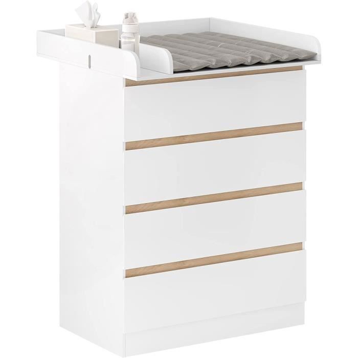 WOLTU Table à Langer Commode Bébé à Langer avec 4 Tiroirs en MDF et en Bois d’Ingénierie 80x75x109 2cm Blanc WT008ws WOLTU Table à Langer Commode Bébé à Langer avec 4 Tiroirs en MDF et en Bois d’Ingénierie 80x75x109 2cm Blanc WT008ws