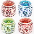 Lot de 4 Photophore marocain en verre Ajub 7cm coloré | Bougeoir Lanterne marocaine pour l’extérieur au jardin l’intérieur su 94-1