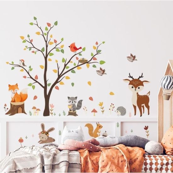 Decalmile Stickers Muraux Animaux Forêt Boho - Autocollants Renard Ours Cerf Pour Chambre Enfants Et Bébé