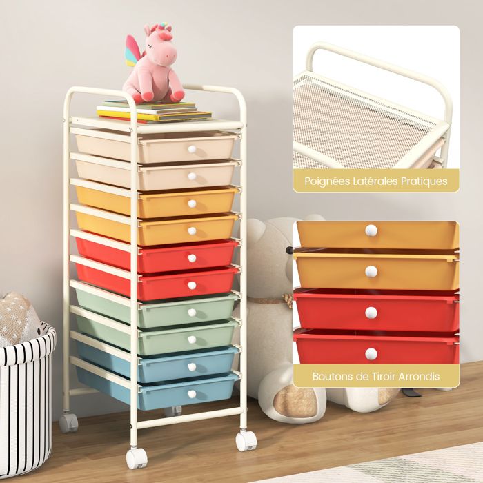GOPLUS Chariot De Rangement 20 Tiroirs Multicolore - Tour à Roulettes Cadre Acier Pour Chambre Bureau