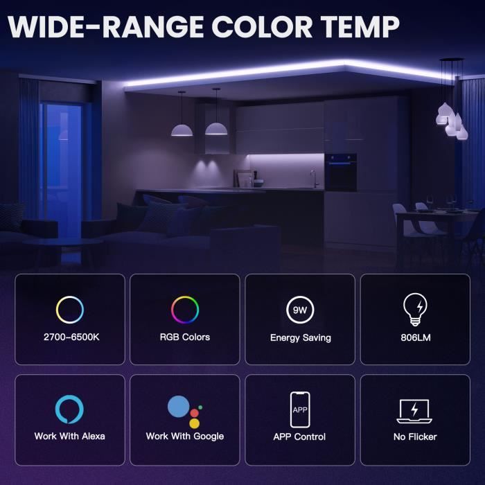 Md Ale Led Ampoule LED 9 pièces-MOES-Ampoule LED Bluetooth, Lampe Intelligente à ...
