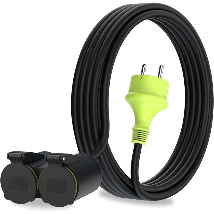 Rallonge Double Tête étanche Chacon 10m - 3x1,5mm², IP44, 3680W Max - Pour Jardin, Terrasse, Atelier