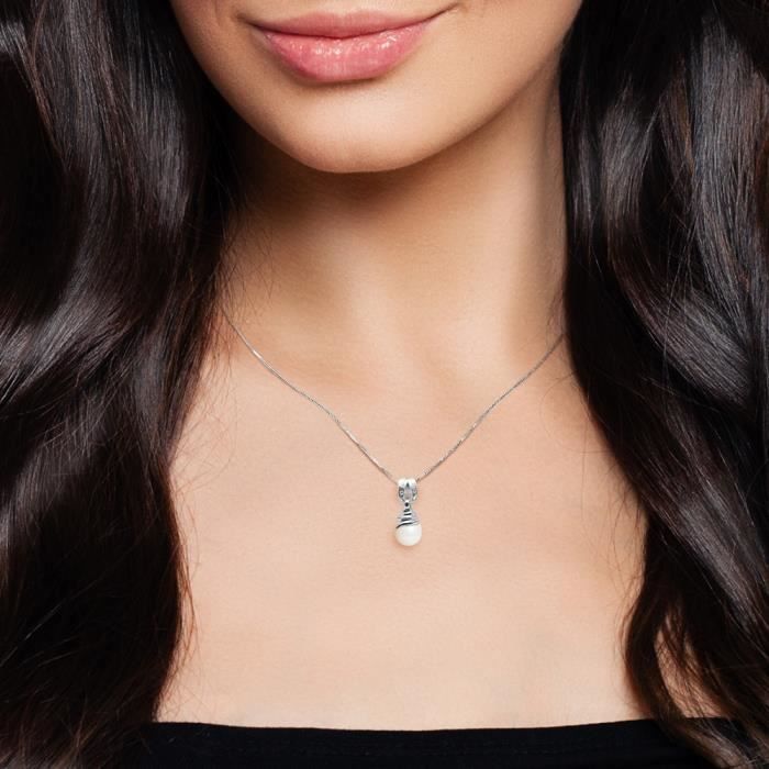 Pendentif Or Blanc 750‰ - Perle De Culture Et 4 Diamants - Occasion