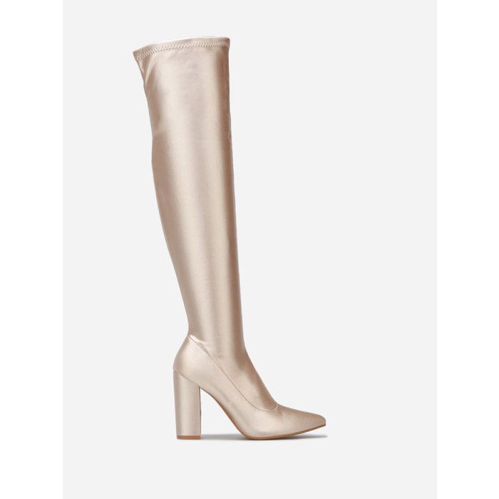 Cuissardes satinees a talon LA MODEUSE Beige Synthetique Femme Zip Aiguille Haute Beige Cdiscount Chaussures