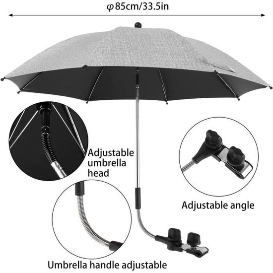 SQAQS Parasol Poussette Bébé UPF50+ – Diamètre 85 Cm – Ombrelle Anti-UV Bleu Avec Clip Réglable 360°