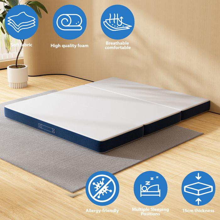 Matelas De Camping Pliant Imperméable – 200x80x10 Cm, 3 Positions, Housse Amovible, Léger (5 Kg)