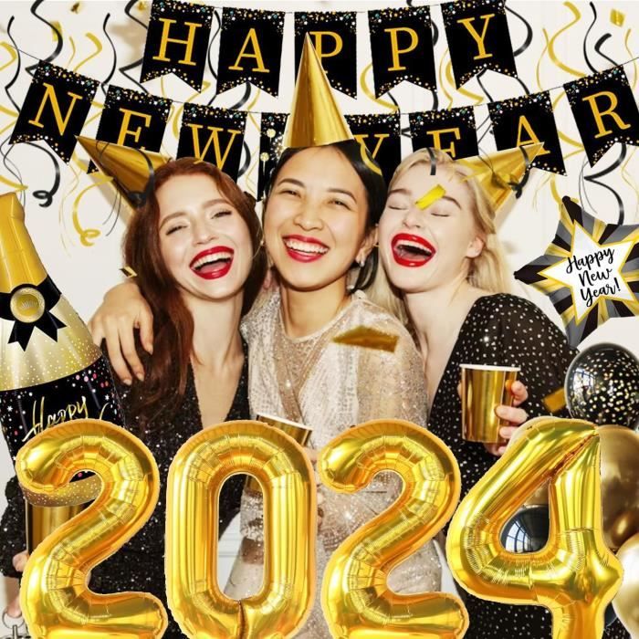 33 Pièces Decoration Nouvel An 2024, Happy New Year 2024, Decoration Nouvel  An, Deco Nouvel An 2024, Bonne Année Bannière, 2024 Ballons Géants