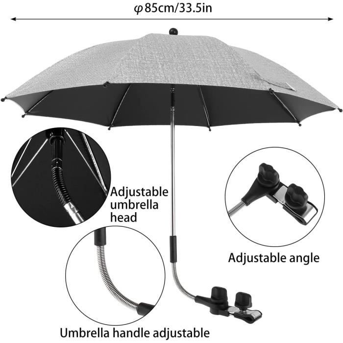 Popyes Parapluie Parasol Poussette Universel 50+ UV - Protection Anti-UV Et Pluie Avec Pince Réglable (Rose)