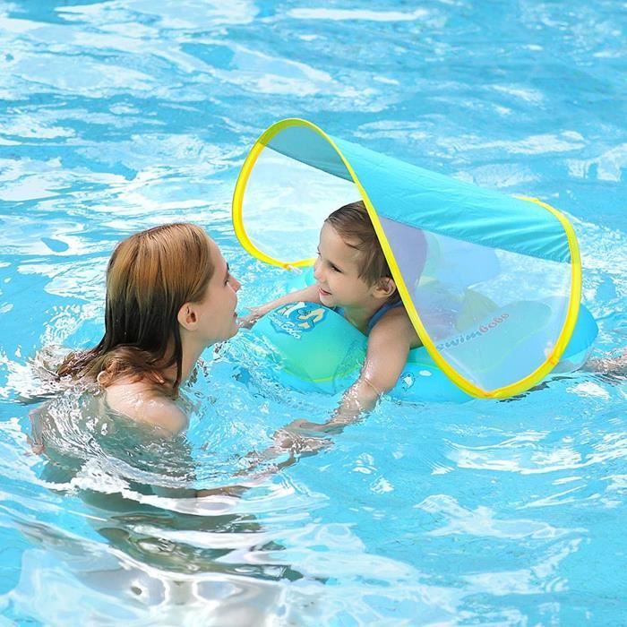 Flotteur Bébé Gonflable Rétro Avec Auvent UV – 0-4 Ans, Siège Sécurisé Et Pliable