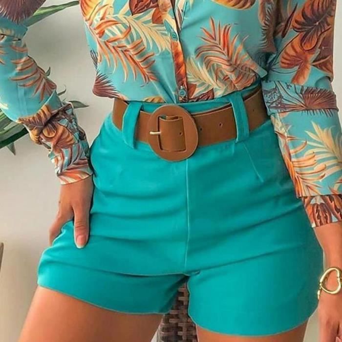 Short Short taille haute avec fermeture clair au dos pour femme