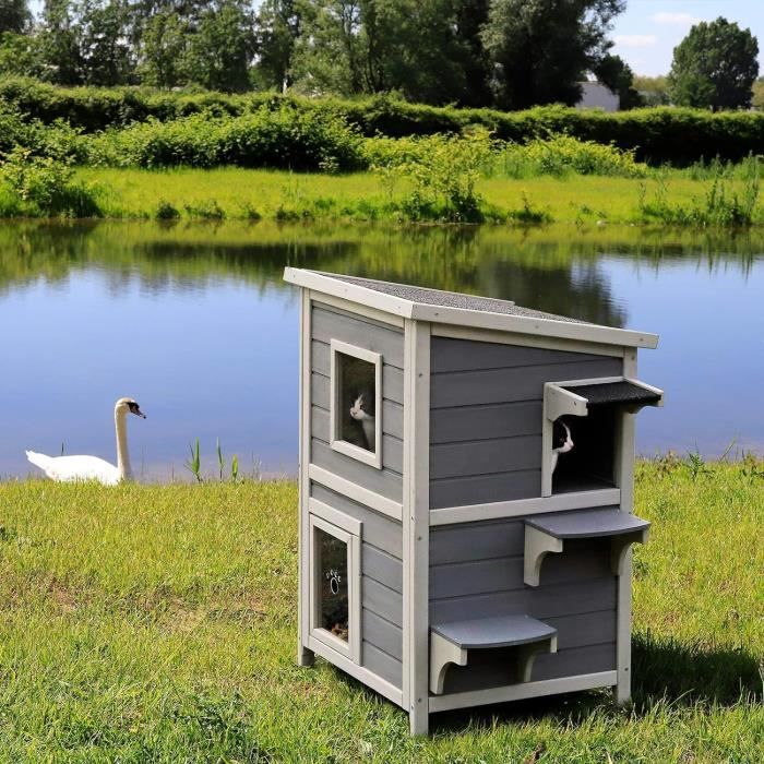 Maison Pour Chat D'extérieur Isolée Et Imperméable - Abri Surélevé Pour Jardin, Terrasse, Garage - Taille S Ou L