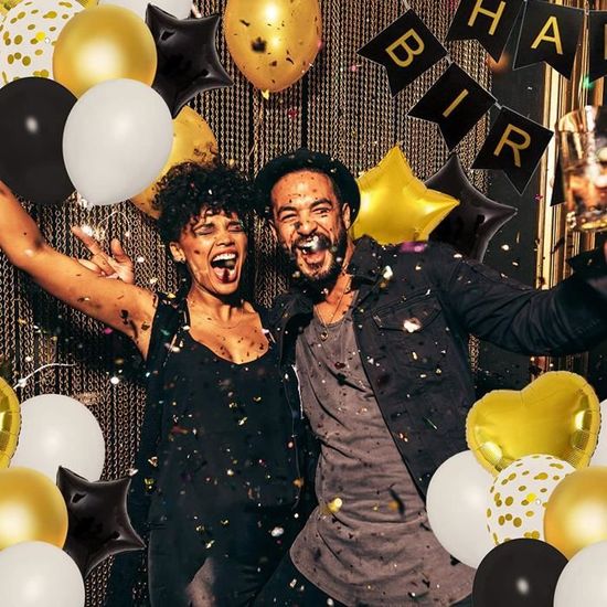 Or Noir Joyeux Anniversaire Decoration Pour Hommes Femmes Joyeux Anniversaire Banniere Pompons Frange Rideau Ballon Fete Fournitures Cdiscount Maison
