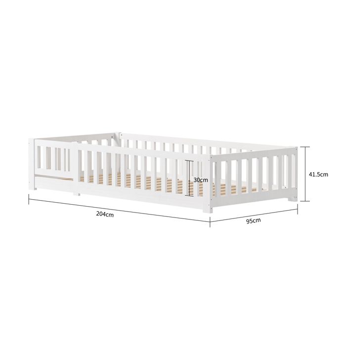 Lit Cabane Enfant 2 Places 90x200 - Lit Au Sol Montessori Avec Barrières - En Pin Et MDF - Blanc - Pour Chambre Partagée - 5